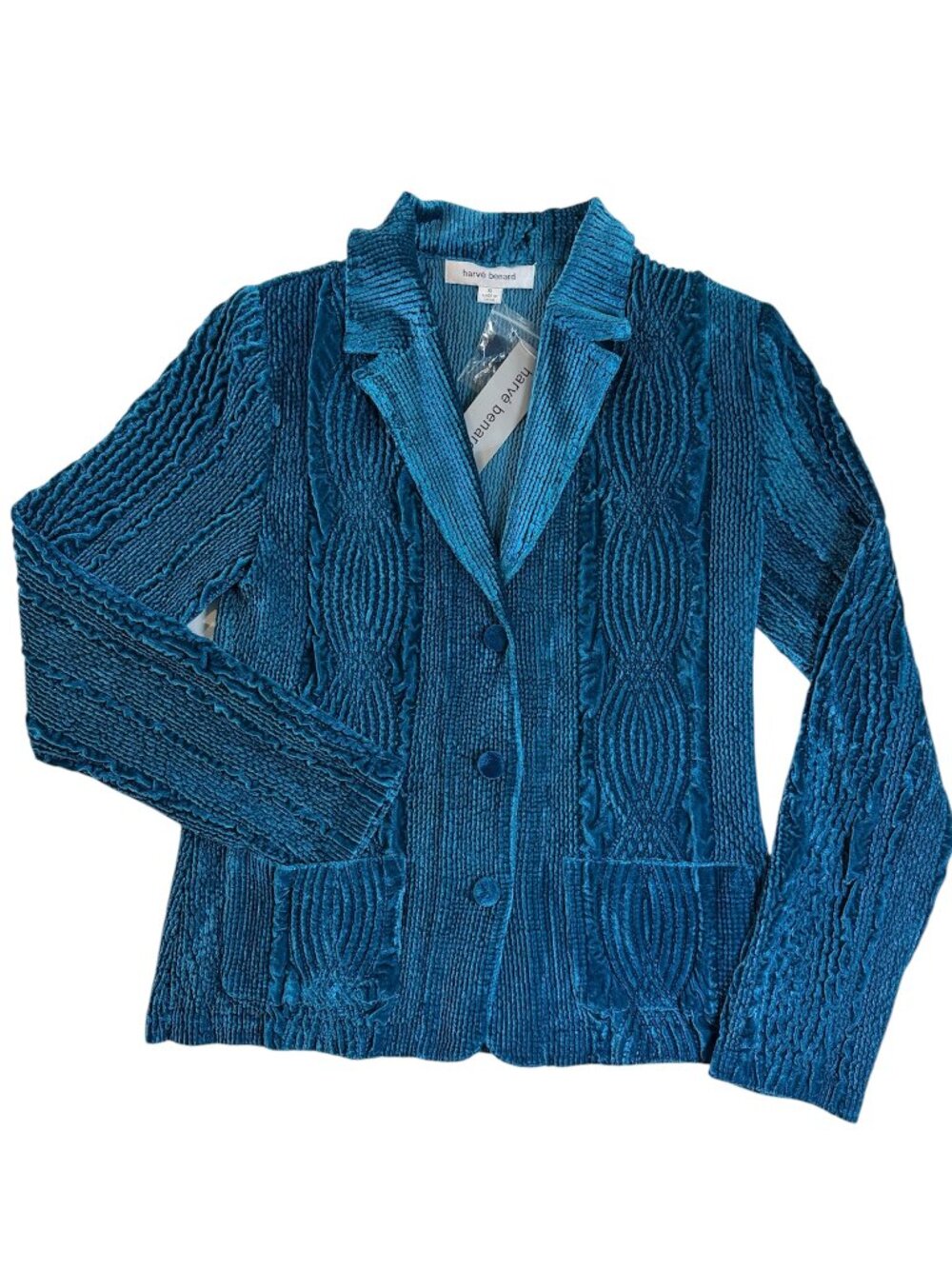 VTG Harve Benard Teal Blue Textured Crushed Velvet Blazer Jacket NWT Womens 10
